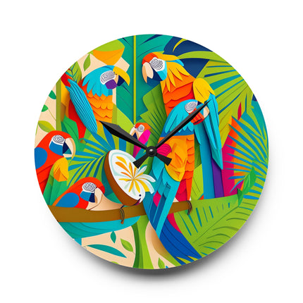 Colorful Macaws Acrylic Wall Clock, Round and Square