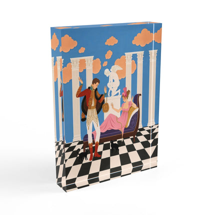 🎭🐈 The Masquerade Of The Black Cats Acrylic Art Block – Art Deco Neoclassical Whimsy