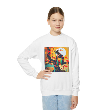 Black Cat in Kimono Youth Crewneck Sweatshirt