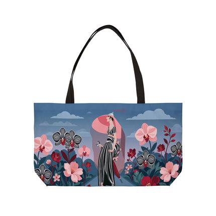 🌸🖤 The Striped Orchid Promenade Weekender Tote Bag – Art Deco Floral Fashion