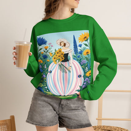 🌻🎀 The Sunflower Garden Bouquet Crewneck Sweatshirt – Art Deco Floral Elegance