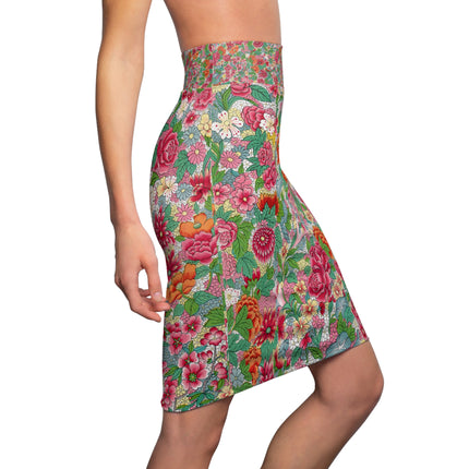 Colorful Flower Pattern by Owen Jones Women's Pencil Skirt (AOP)