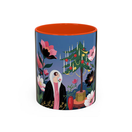 🌹🎄 The Lady Of The Candlelit Rose Tree Colorful Mug – Art Deco Christmas Garden