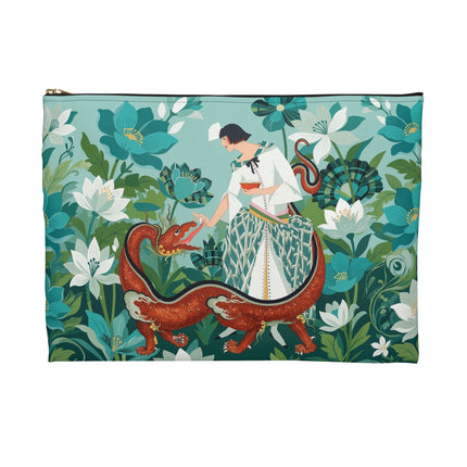 🐉🌿 The Dragon Keeper Accessory Pouch – Art Deco Floral Fantasy