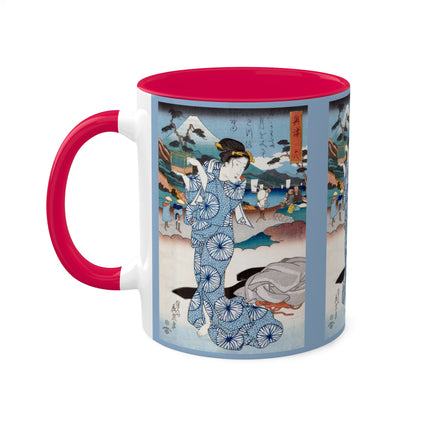 Japanese woman woodblock print by Keisai Eisen Colorful Mugs, 11oz