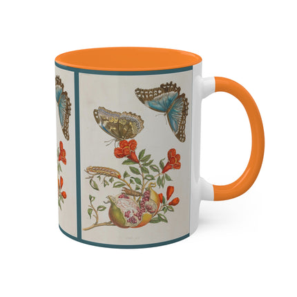 Blue Butterflies and Pomegranate by Maria Sibylla Merian Colorful Mugs, 11oz