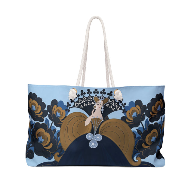 💙🌼 The Golden Floral Empress Weekender Bag – Art Deco Fashion Elegance