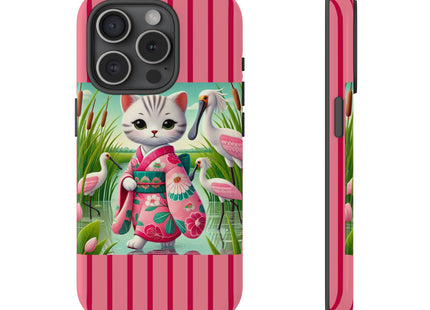 Geisha Kitten Strolls Among the Spoonbills Phone Cases