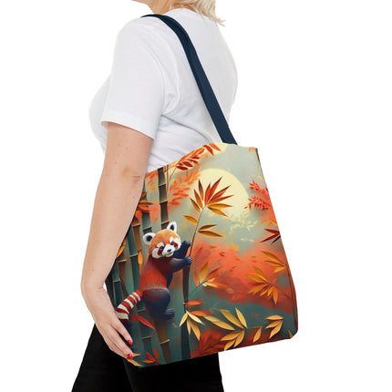 Red Panda at an Autumn Bamboo Grove Tote Bag (AOP)