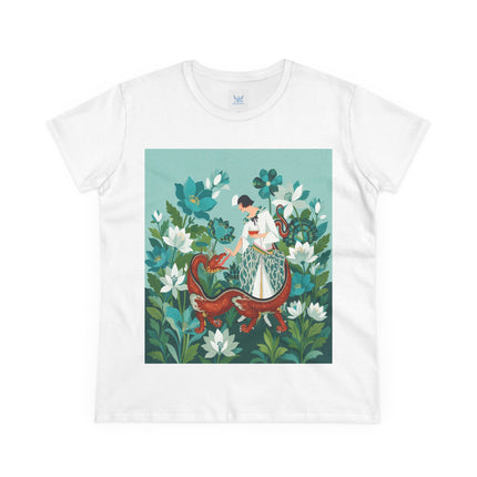 🐉🌿 The Dragon Keeper Cotton Tee – Art Deco Floral Fantasy