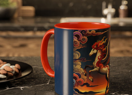 Flame-Winged Horse at Sunset Colorful Mugs (11oz, 15oz)