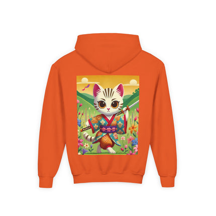 Samurai Kitten Youth Hooded Sweatshirt – Bold Adventure & Playful Spirit