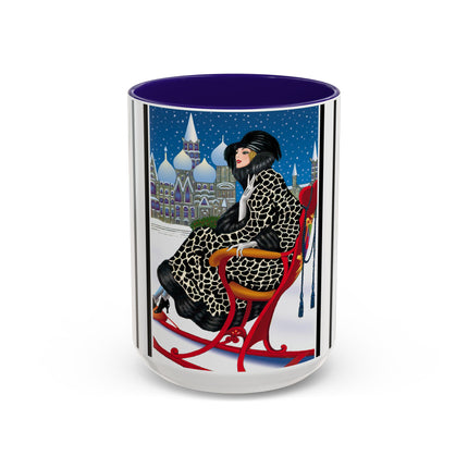 Elegant Winter Woman in Sleigh Colorful Mugs (11oz, 15oz)