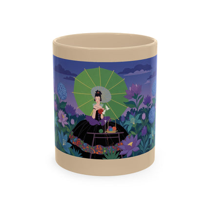 🧶☂️ The Lady Of The Garden Knitting Circle Ceramic Mug – Art Deco Floral Whimsy