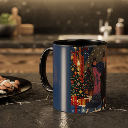 🎩🎄 Christmas Eve Promenade Colorful Mug – Art Deco Holiday Elegance