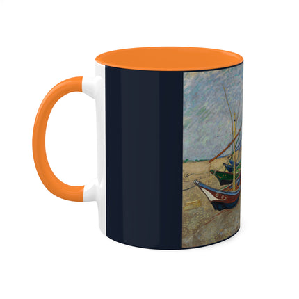 Fishing Boats on the Beach at Saintes-Maries by Vincent Van Gogh Colorful Mugs, 11oz