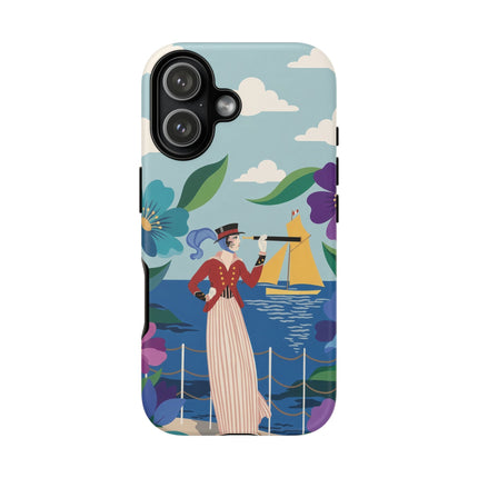 🌊🔭 The Lady Of The Seaside Lookout Phone Case – Art Deco Nautical Adventure