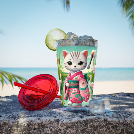 Geisha Kitten Strolls Among the Spoonbills Sunsplash Tumbler with Straw, 16oz