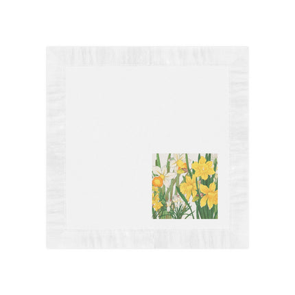 Daffodils by Tanigami Kônan White Coined Napkins – Spring Blooms & Japanese Woodblock Elegance