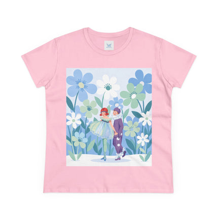🌸🎭 The Little Dancers In The Flower Garden Cotton Tee – Art Deco Floral Whimsy