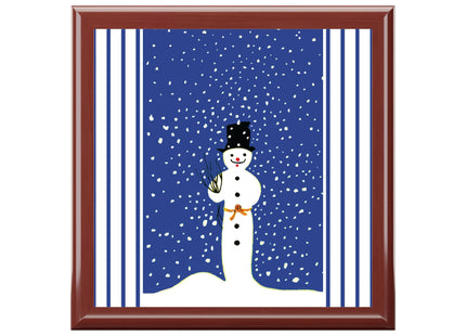 Snowman in Falling Snow Jewelry Box