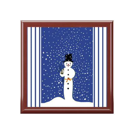 Snowman in Falling Snow Jewelry Box