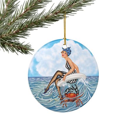 🦀🌊 The Seaside Crab Ride Ceramic Ornament – Art Deco Beach Whimsy