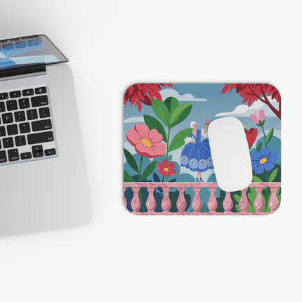 🌸🪭 The Lady On The Pink Terrace Mouse Pad – Art Deco Floral Elegance
