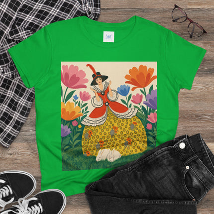 🐇🌼 The Enchanted Rabbit Garden Cotton Tee – Art Deco Floral Whimsy