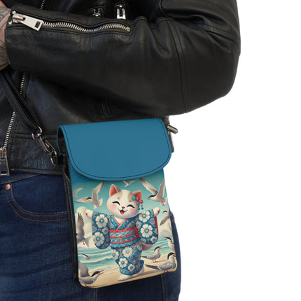 Geisha Kitten by the Seaside Small Cell Phone Wallet
