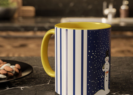 Snowman in Falling Snow Colorful Mugs (11oz, 15oz)