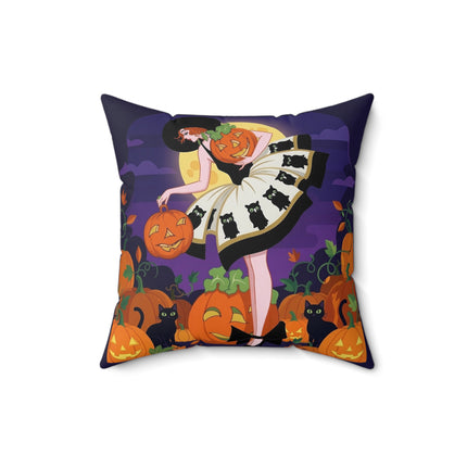 🐈‍⬛🎃 The Black Cat Pumpkin Belle Square Pillow – Vintage Halloween Charm