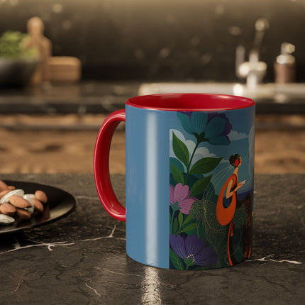 The Lady And The Sea Breeze Colorful Mugs – Art Deco Coastal Serenity