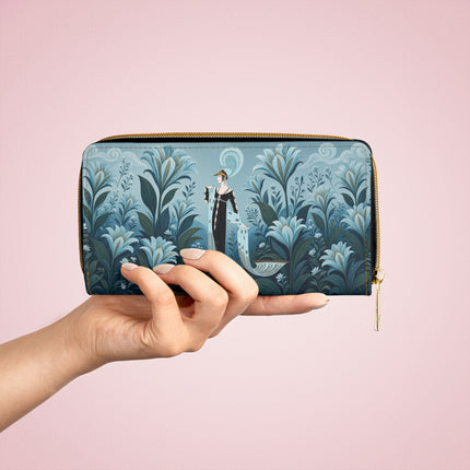 🌿🩵 The Enchanted Blue Lily Garden Wallet – Art Deco Botanical Elegance