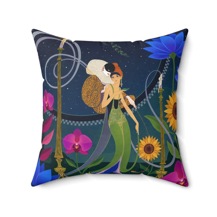 🌙🕯️ The Lady Of The Midnight Garden Square Pillow – Art Deco Nocturne