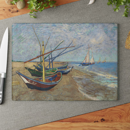 Fishing Boats by Vincent Van Gogh Glass Cutting Board