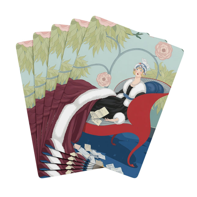 💌🌹 The Lady Of The Scarlet Chaise Playing Cards – Art Deco Romantic Elegance