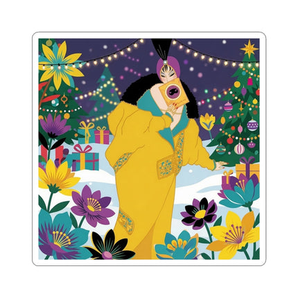 💛🎄 The Lady Of The Golden Christmas Cloak Kiss-Cut Sticker – Art Deco Holiday Fantasy