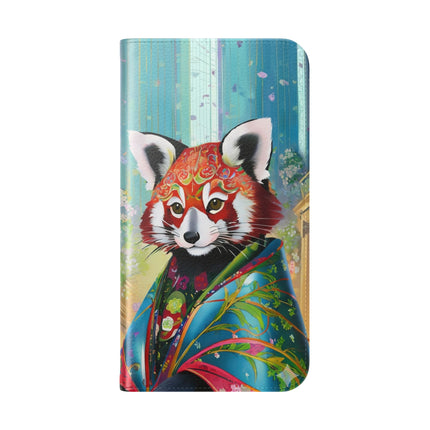 🦝✨ Cybernetic Red Panda Flip Case – Neon Charm & Futuristic Wonder