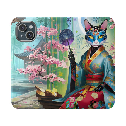 🌸✨ Cyberpunk Geisha Flip Case – Neon Elegance & Futuristic Grace