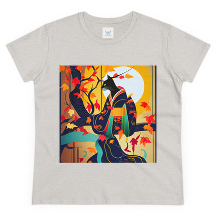 Black Cat in Kimono Women's Midweight Cotton Tee