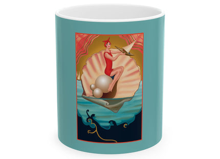 Seaside Serenity: A Glamorous Journey of Pearls and Sailboats Ceramic Mug 11oz