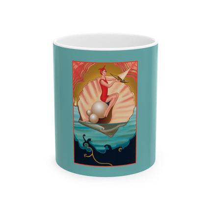 Seaside Serenity: A Glamorous Journey of Pearls and Sailboats Ceramic Mug 11oz
