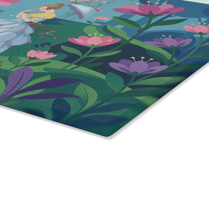 🌸🐇 The Lady Of The Secret Flower Wood Glass Cutting Board – Art Deco Enchanted Garden Fantasy