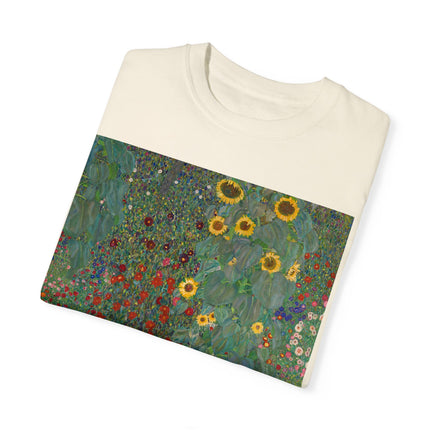 Farm Garden with Sunflowers by Gustav Klimt Unisex Garment-Dyed T-shirt