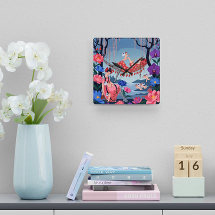 🌸🪽 The Garden Of Little Cupids Acrylic Wall Clock – Art Deco Floral Fantasy