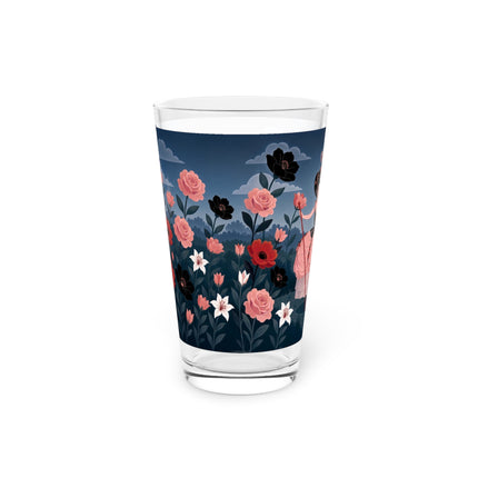 🌹🎭 The Rose Masquerade Promenade Pint Glass – Art Deco Floral Elegance