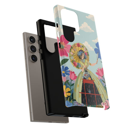 🌸🪞 The Floral Parasol Reflection Phone Case – Art Deco Garden Fantasy