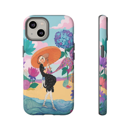 🌊☂️ The Lady Of The Flowered Seashore Phone Case – Art Deco Seaside Fashion