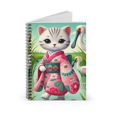 Geisha Kitten Strolls Among the Spoonbills Spiral Notebook - Ruled Line